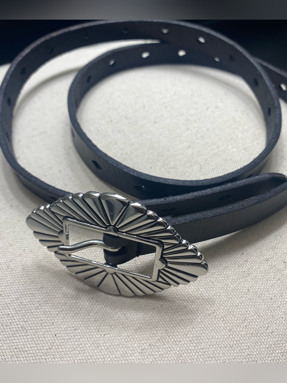 Lucky Brand Black Leather Western Belt Silver Buckle Size Small